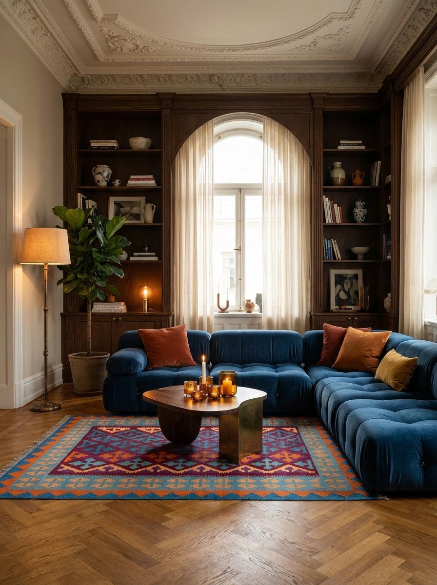 Kelim Gashgai — Handgefertigt, 179x125 cm, Blau, 100% Virgin Wool | Back view