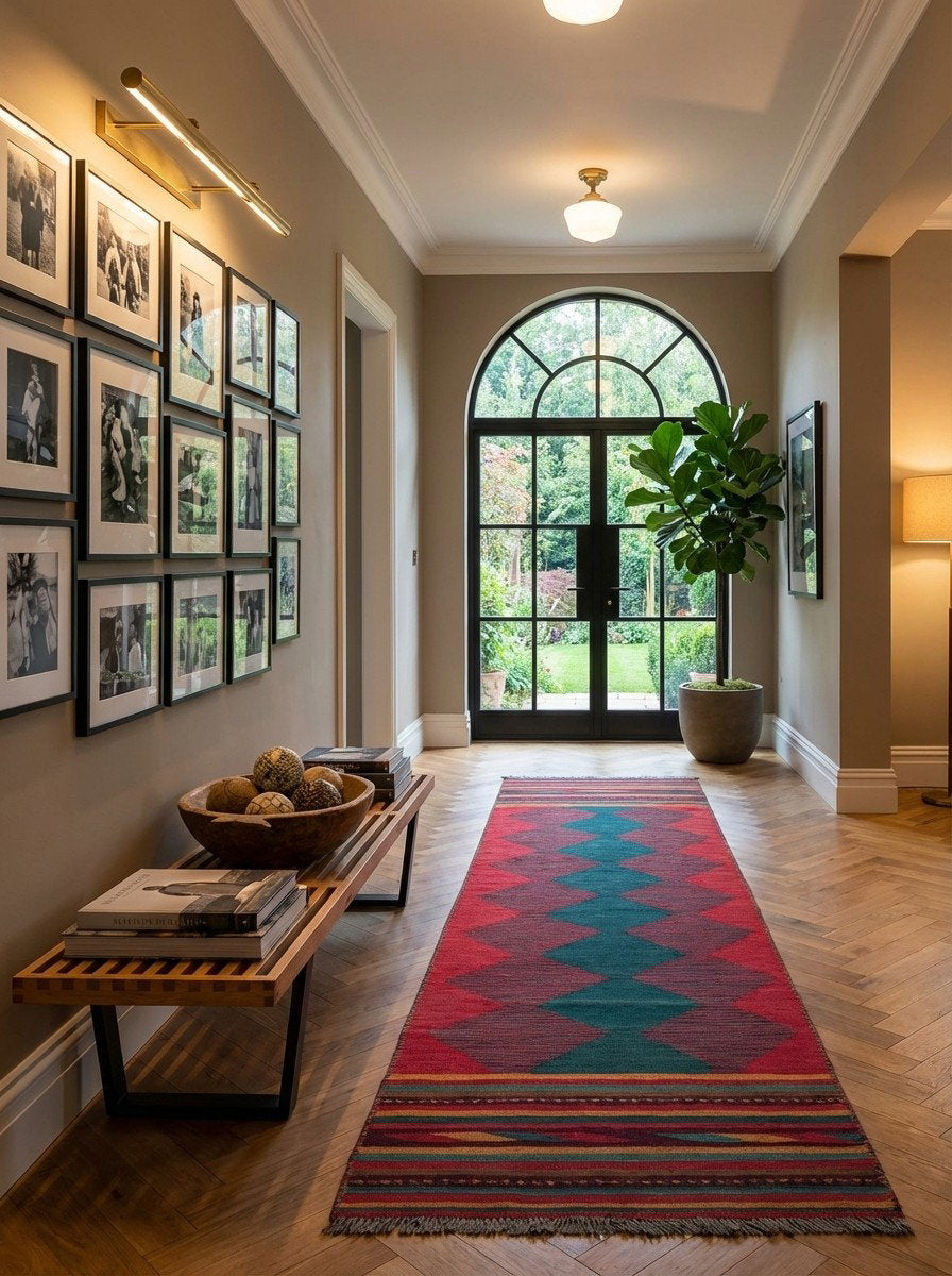 Kelim Gashgai — Handgefertigt, 295x79 cm, Bunt, 100% Virgin Wool | Detail view