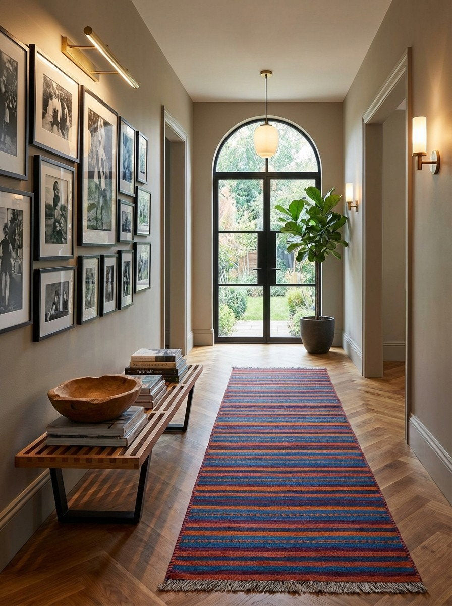 Kelim Gashgai — Handgefertigt, 202x57 cm, Bunt, 100% Virgin Wool | Detail view