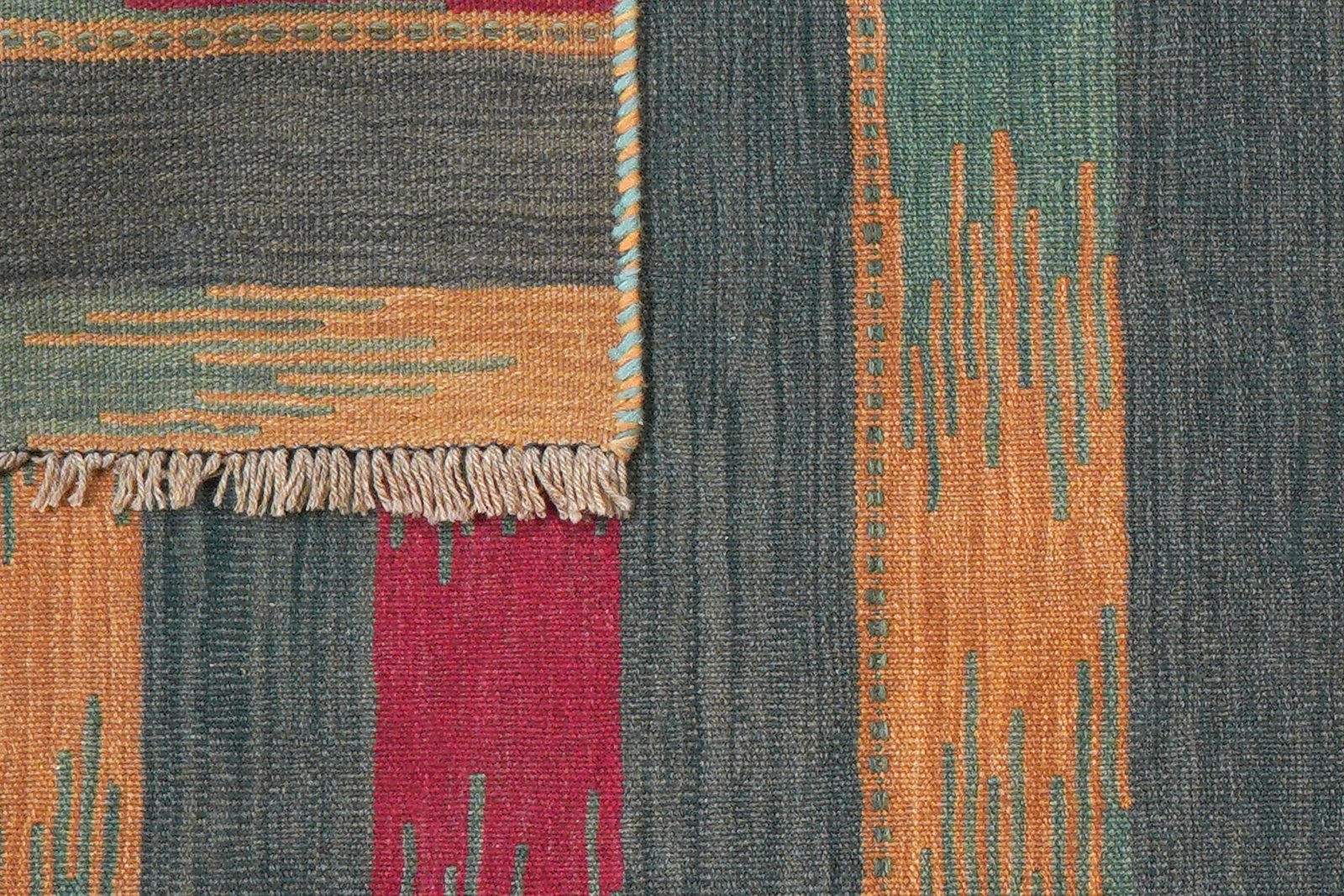 Kelim Gashgai — Handmade, 117x192 cm, Green, 100% Virgin Wool | View 6