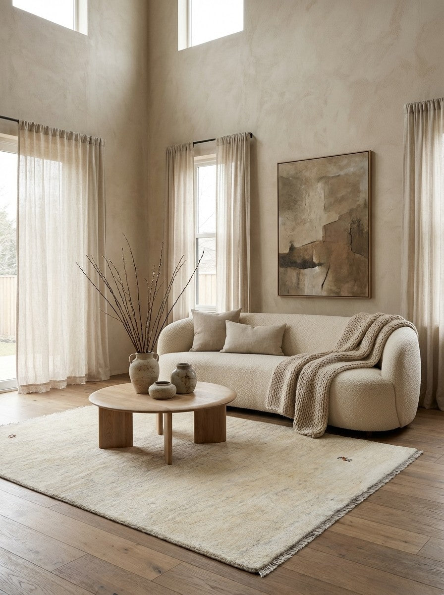 Gabbeh — Hand-knotted, 123x184 cm, Beige, 100% Virgin Wool | Detail view