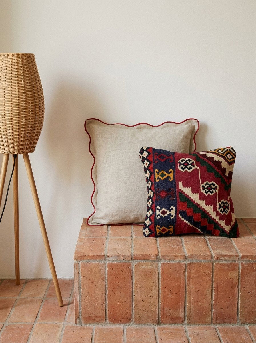 Kelim Kissen — Handgefertigt, 50x50 cm, Bunt, 100% Virgin Wool | Back view