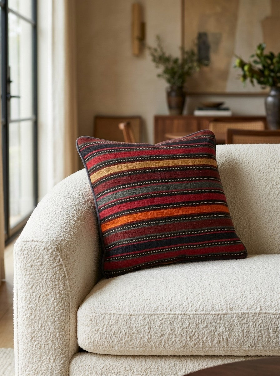 Kelim Kissen — Handmade, 35x40 cm, Multicolor, 100% Virgin Wool | Detail view