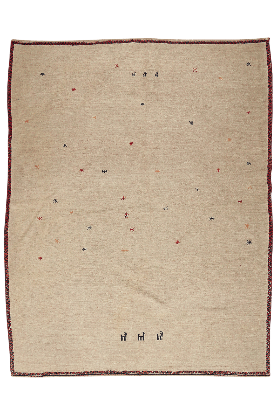 Kelim Gashgai — Handmade, 150x195 cm, Beige, 100% Virgin Wool | Main view
