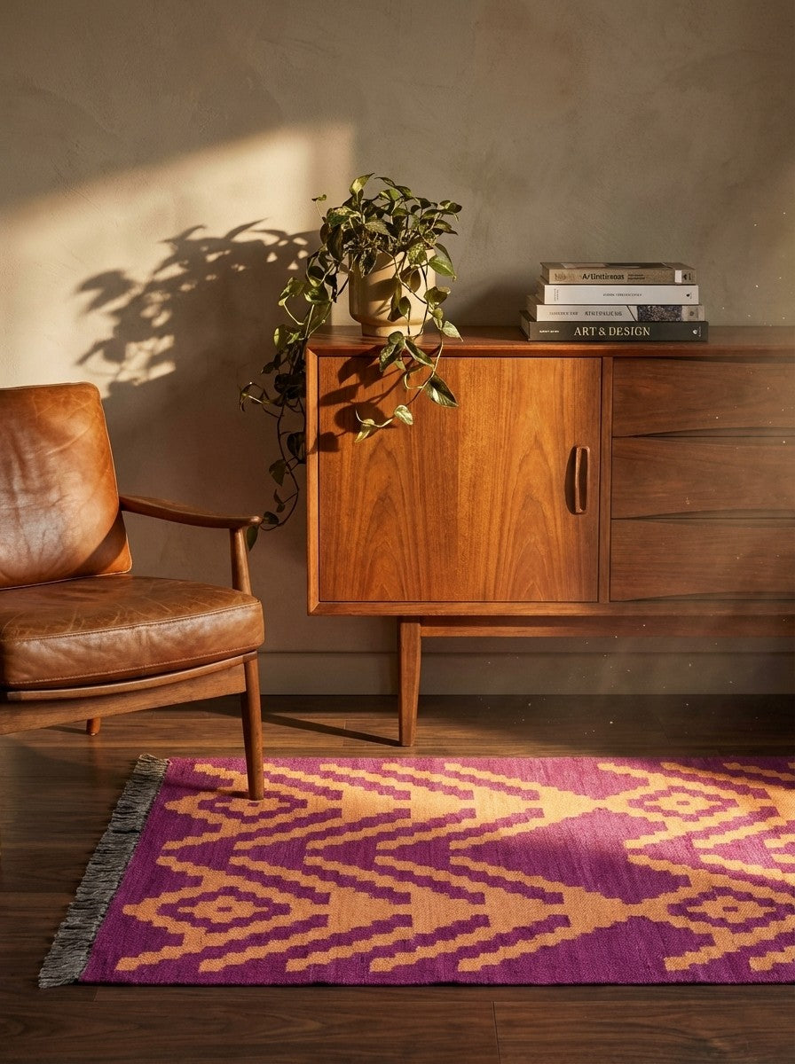 Kelim Gashgai — Handmade, 62x93 cm, Violett, 100% Virgin Wool | Back view