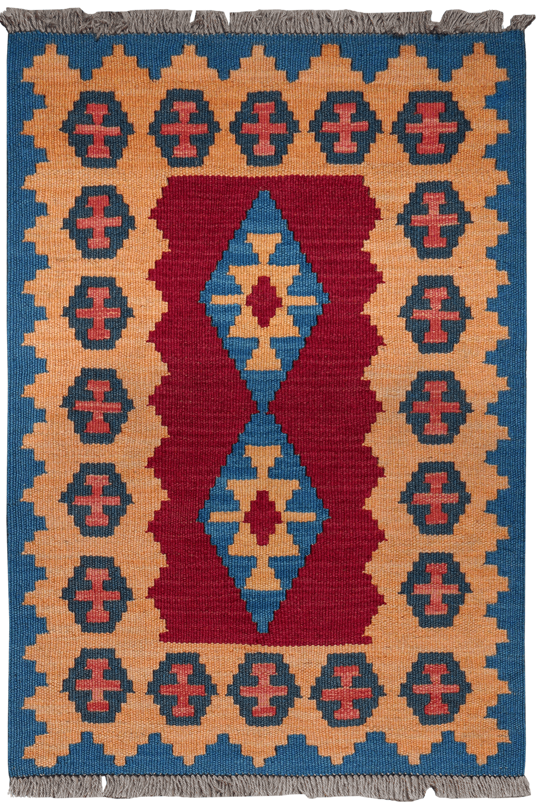 Kelim Gashgai — Handmade, 63x91 cm, Red, 100% Virgin Wool | Main view