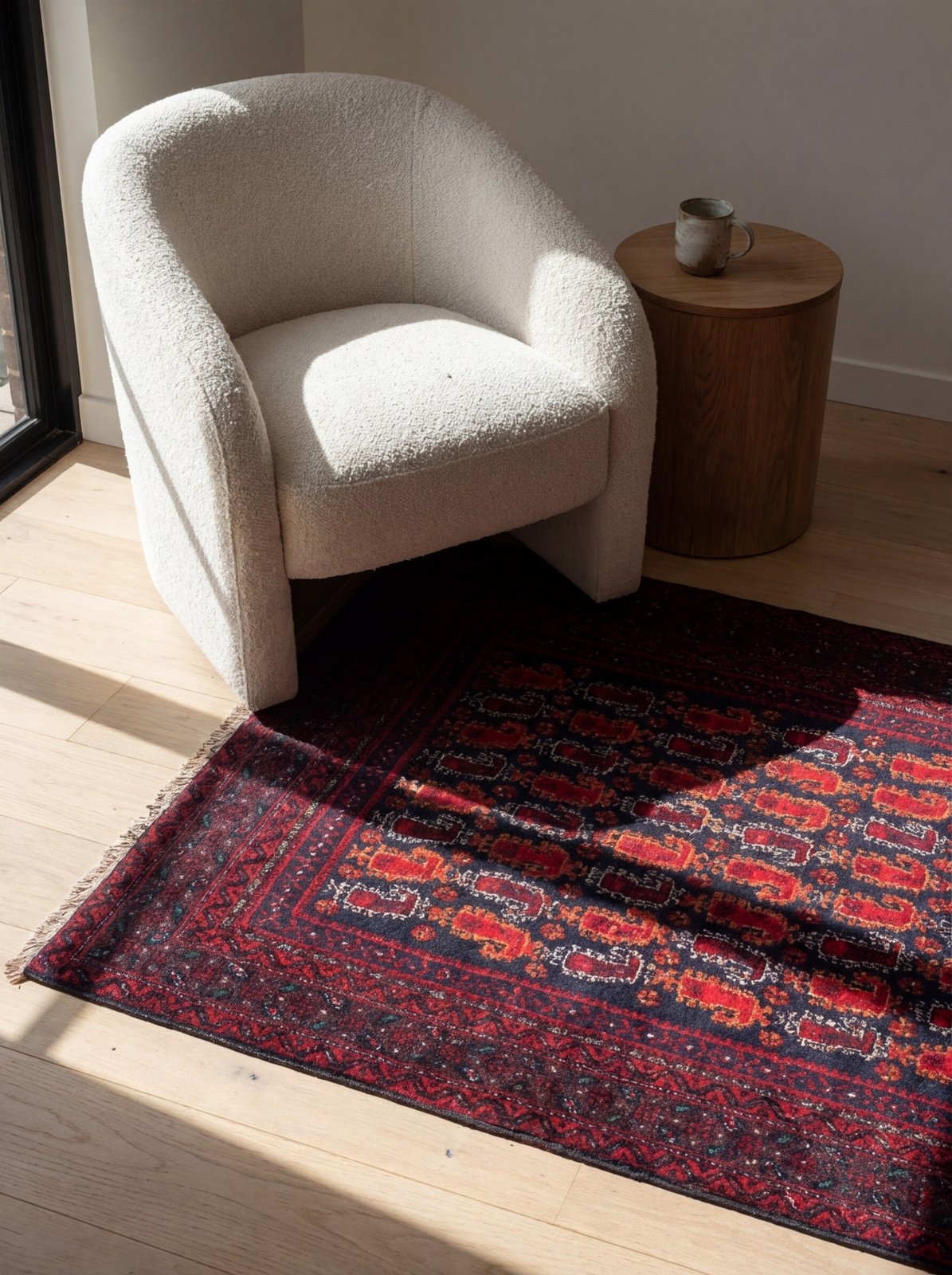Belutch — Hand-knotted, 103x189 cm, Black, 100% Virgin Wool | Detail view