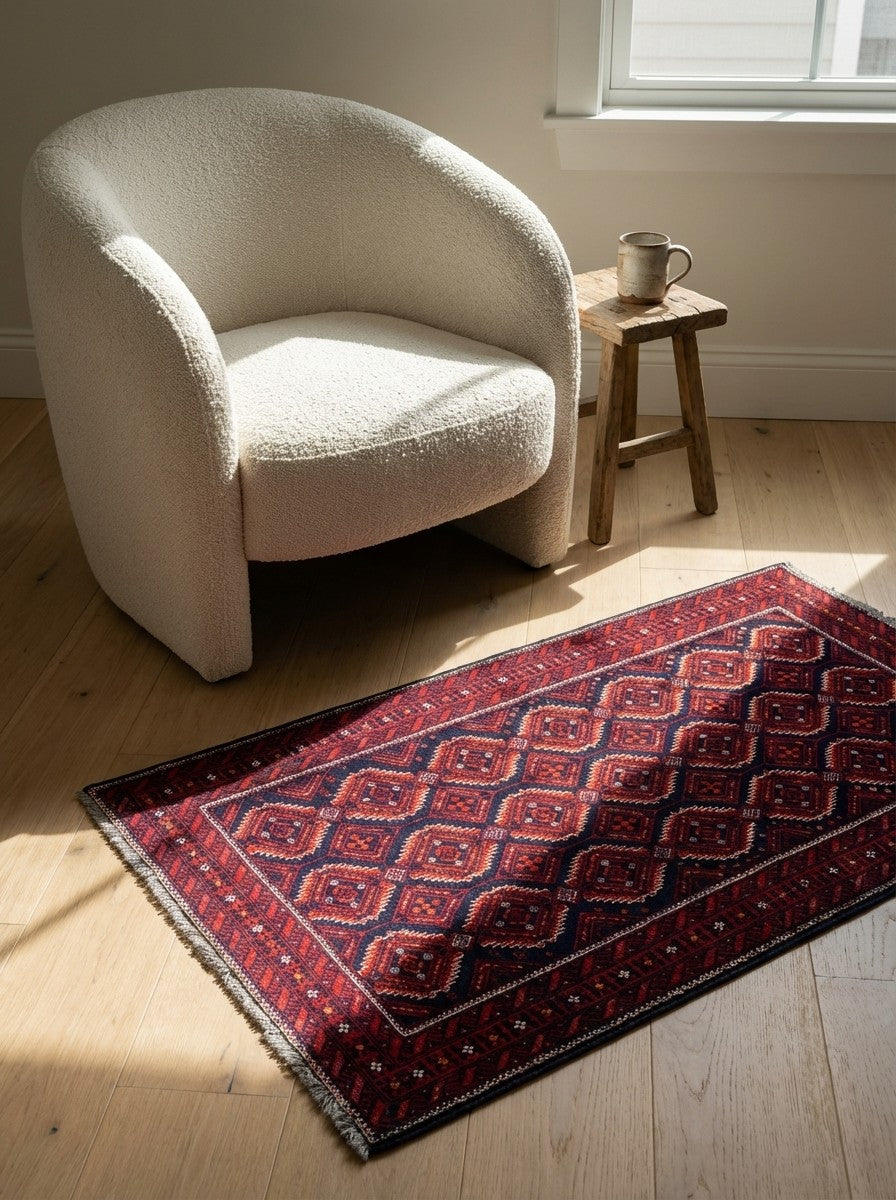 Belutch — Hand-knotted, 87x173 cm, Blue, 100% Virgin Wool | Detail view
