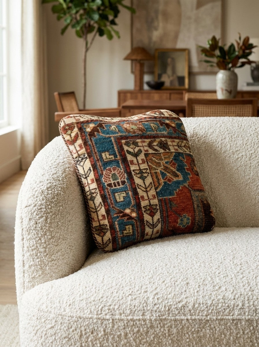 Kelim Kissen — Handmade, 40x40 cm, Multicolor, 100% Virgin Wool | Detail view