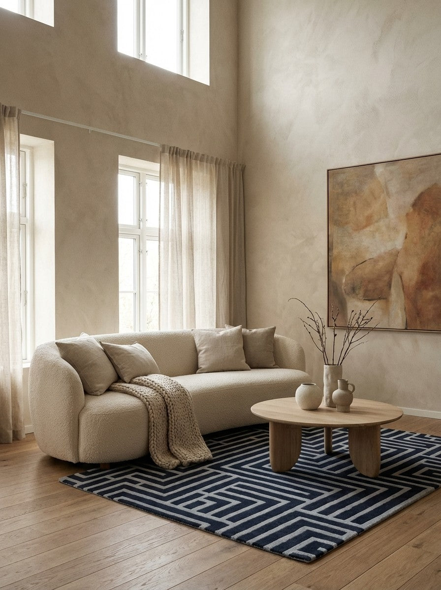 Skyline — Hand-knotted, 180x120 cm, Blue, 50% Schurwolle, 50% Viskose | Detail view