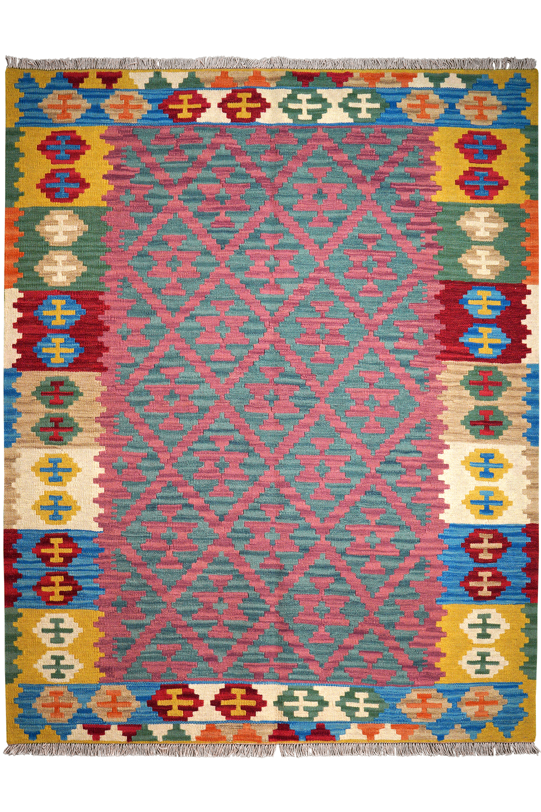 Kelim Gashgai — Handmade, 151x193 cm, Pink, 100% Virgin Wool | Main view