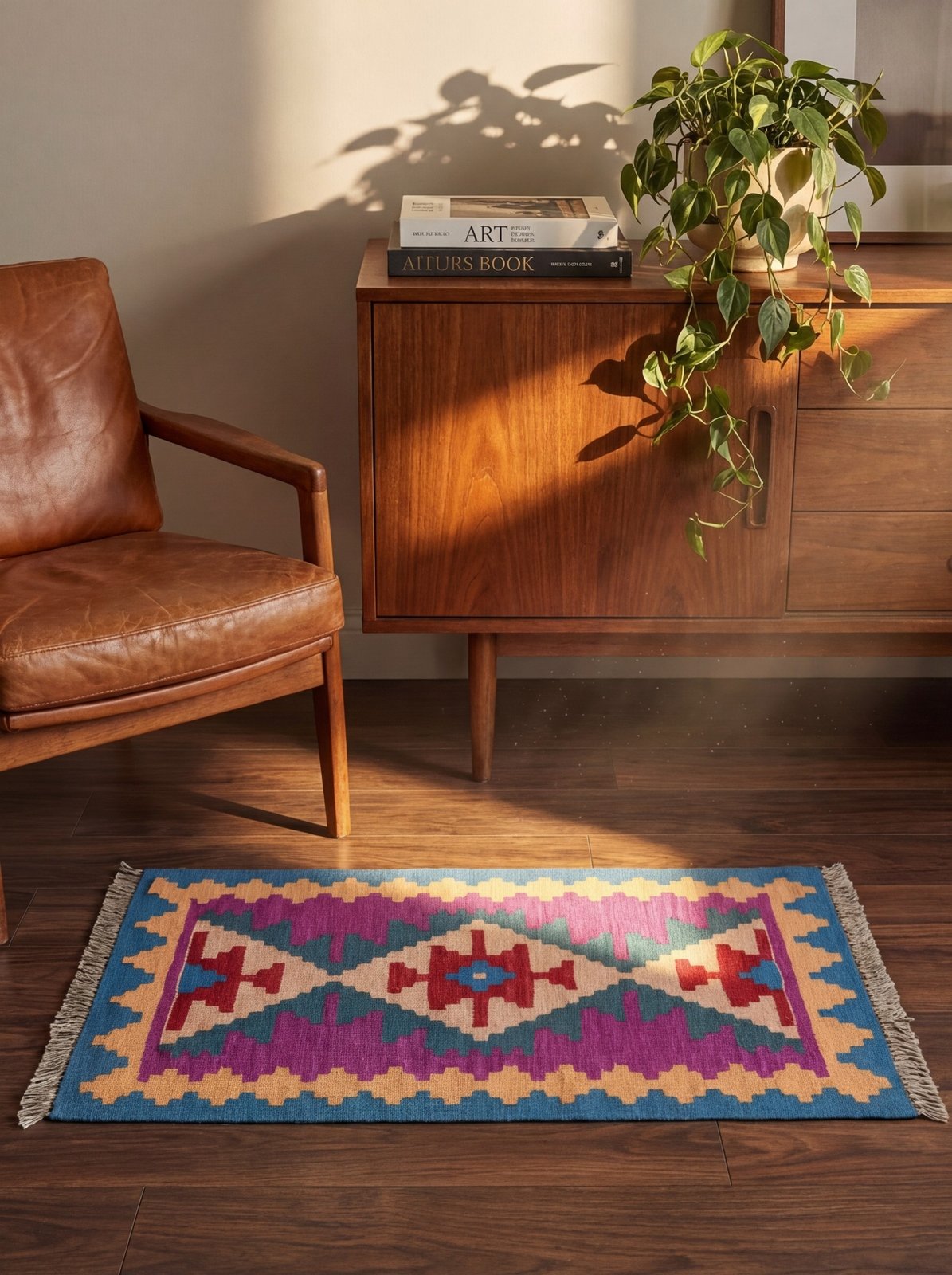 Kelim Gashgai — Handmade, 62x87 cm, Violett, 100% Virgin Wool | Back view