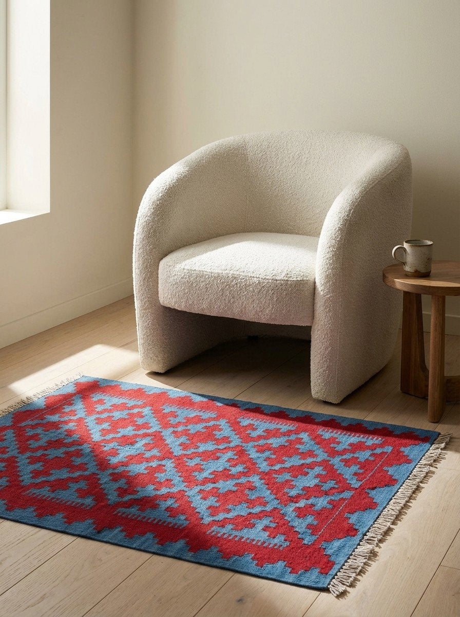 Kelim Gashgai — Handgefertigt, 89x60 cm, Bunt, 100% Virgin Wool | Detail view