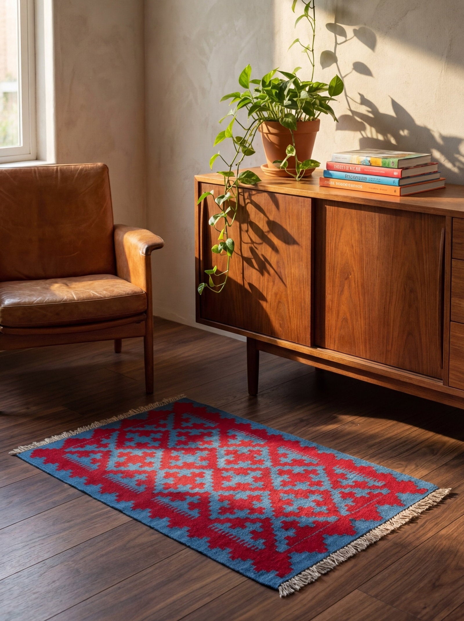 Kelim Gashgai — Handgefertigt, 89x60 cm, Bunt, 100% Virgin Wool | Back view