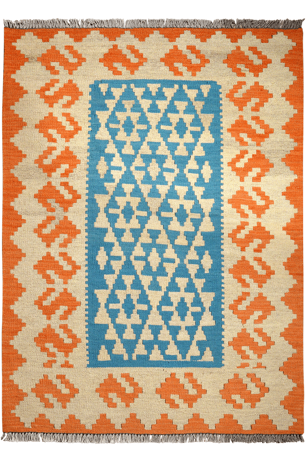 Kelim Gashgai — Handmade, 103x143 cm, Blue, 100% Virgin Wool | Main view