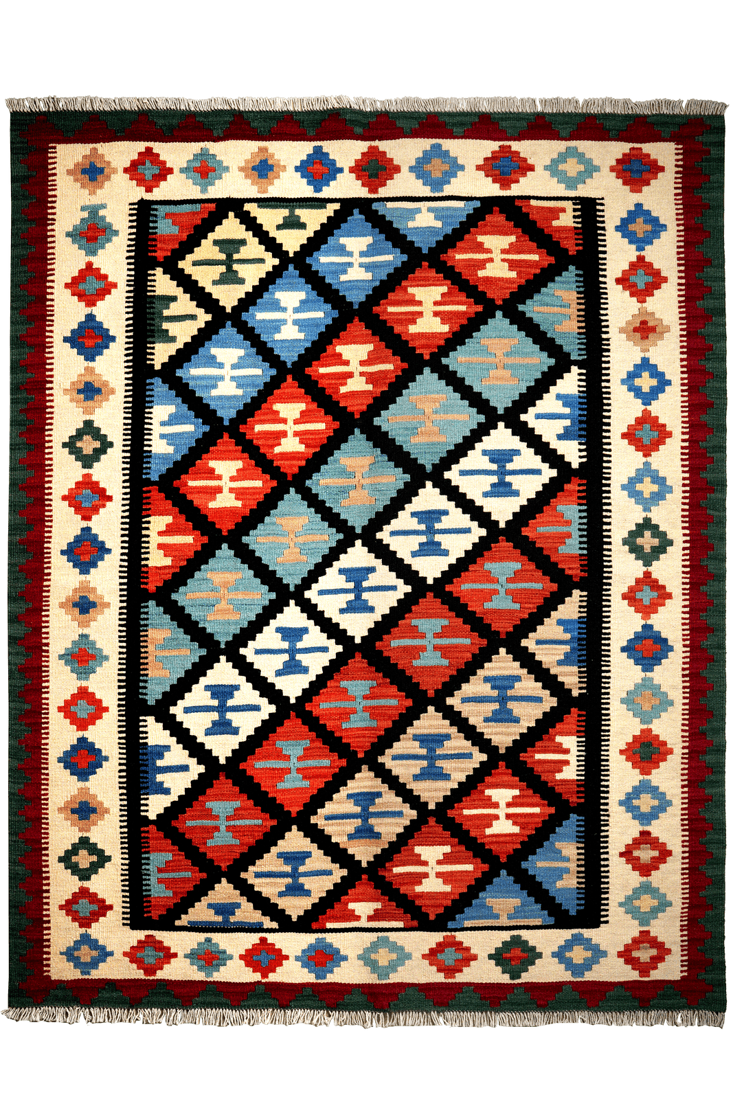 Kelim Gashgai — Handmade, 158x198 cm, Black, 100% Virgin Wool | Main view