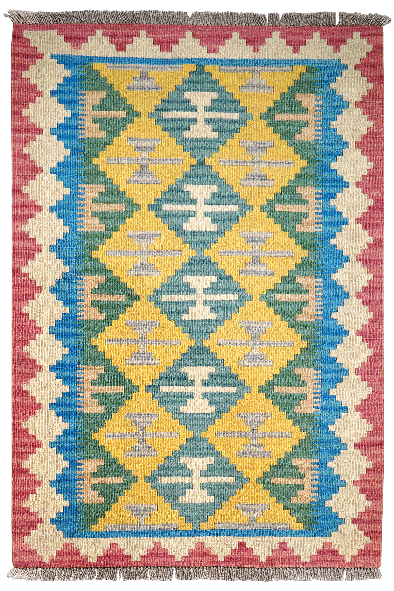 Kelim Gashgai — Handgefertigt, 124x83 cm, Beige, 100% Virgin Wool | Main view