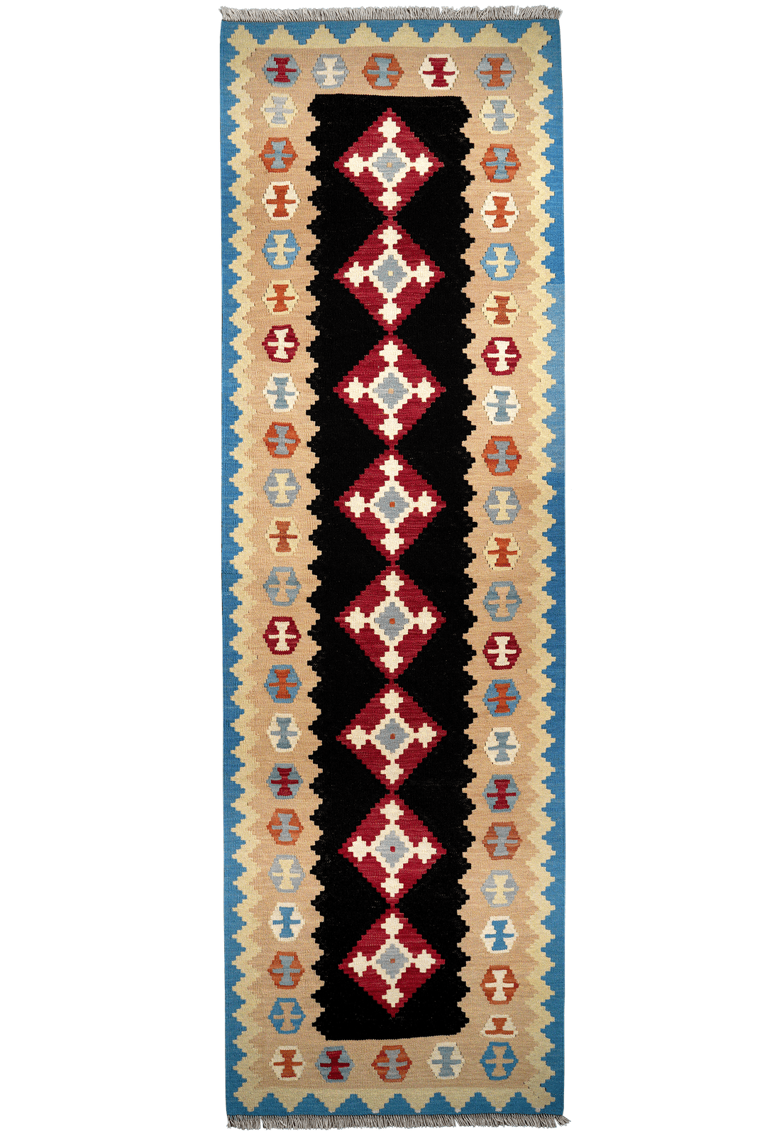 Kelim Gashgai — Handmade, 92x300 cm, Black, 100% Virgin Wool | Main view
