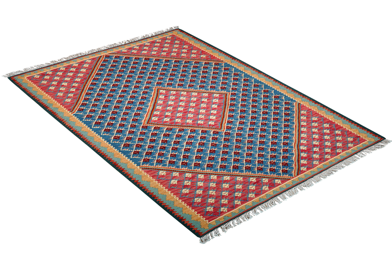 Kelim Senneh — Handmade, 105x150 cm, Blue, 100% Virgin Wool | View 4