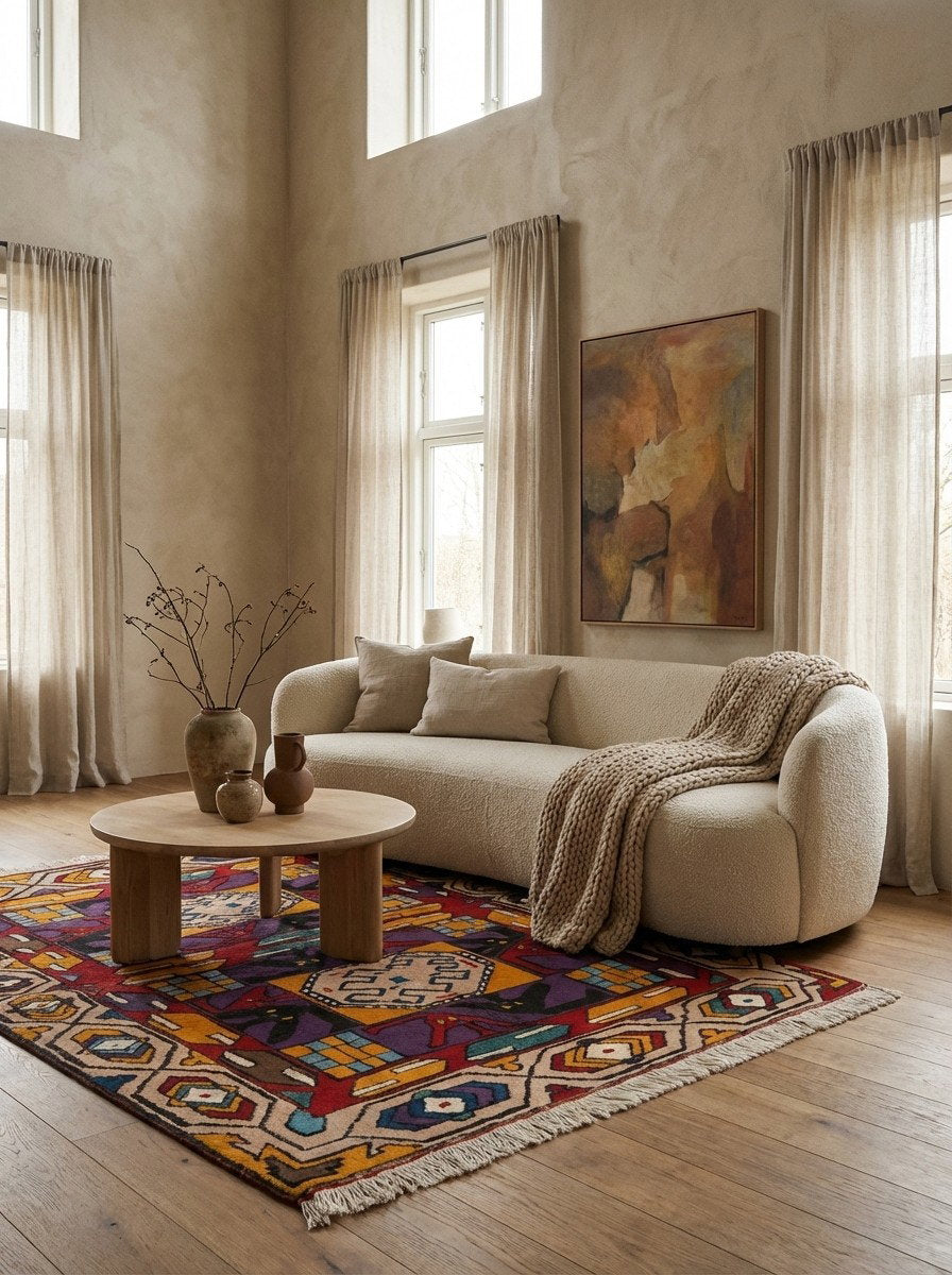 Konya — Handgefertigt, 220x178 cm, Beige, 100% Virgin Wool | Detail view
