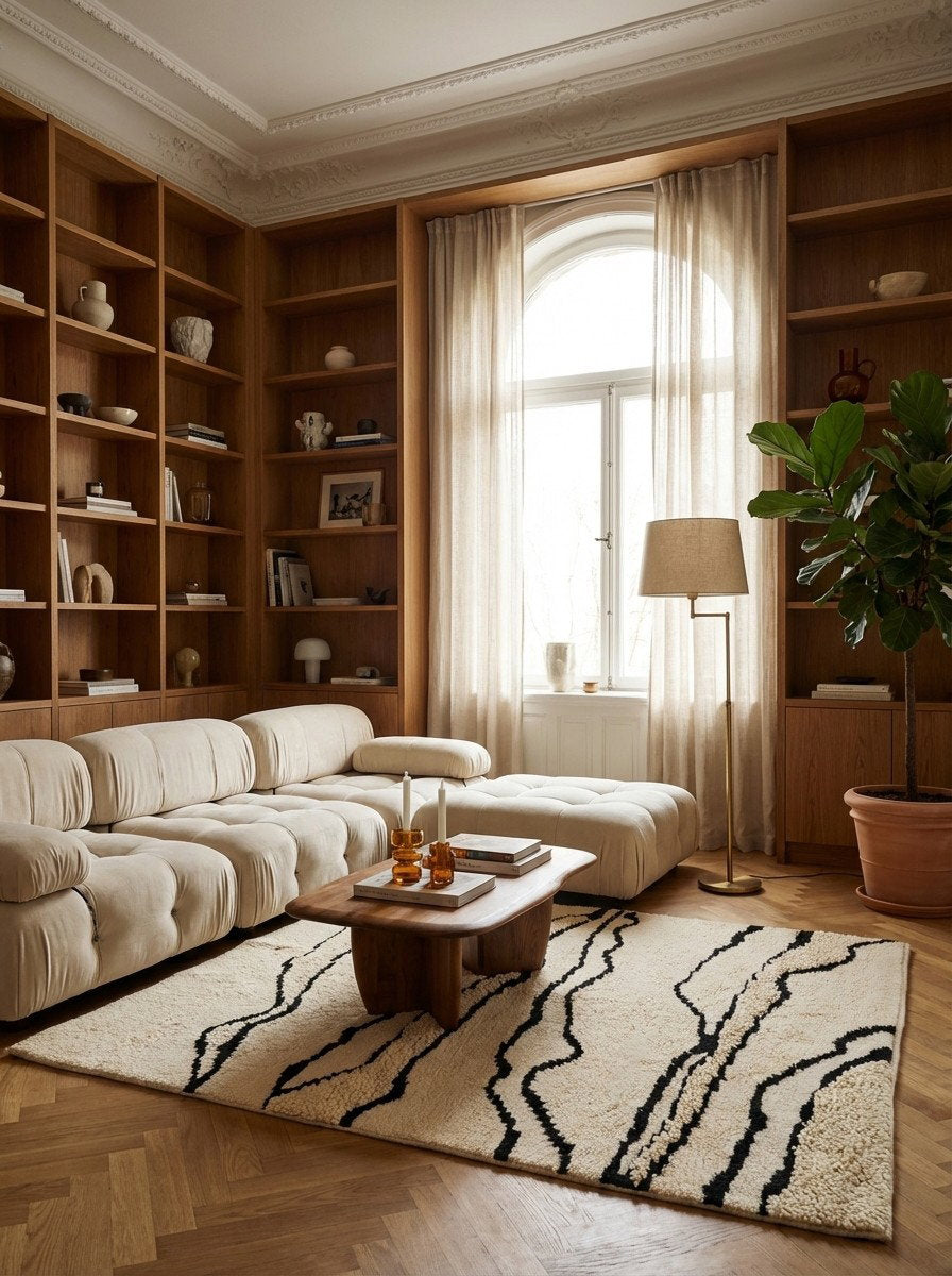 Morrocan Mirage — Handgefertigt, 180x120 cm, Beige, 100% Virgin Wool | Back view