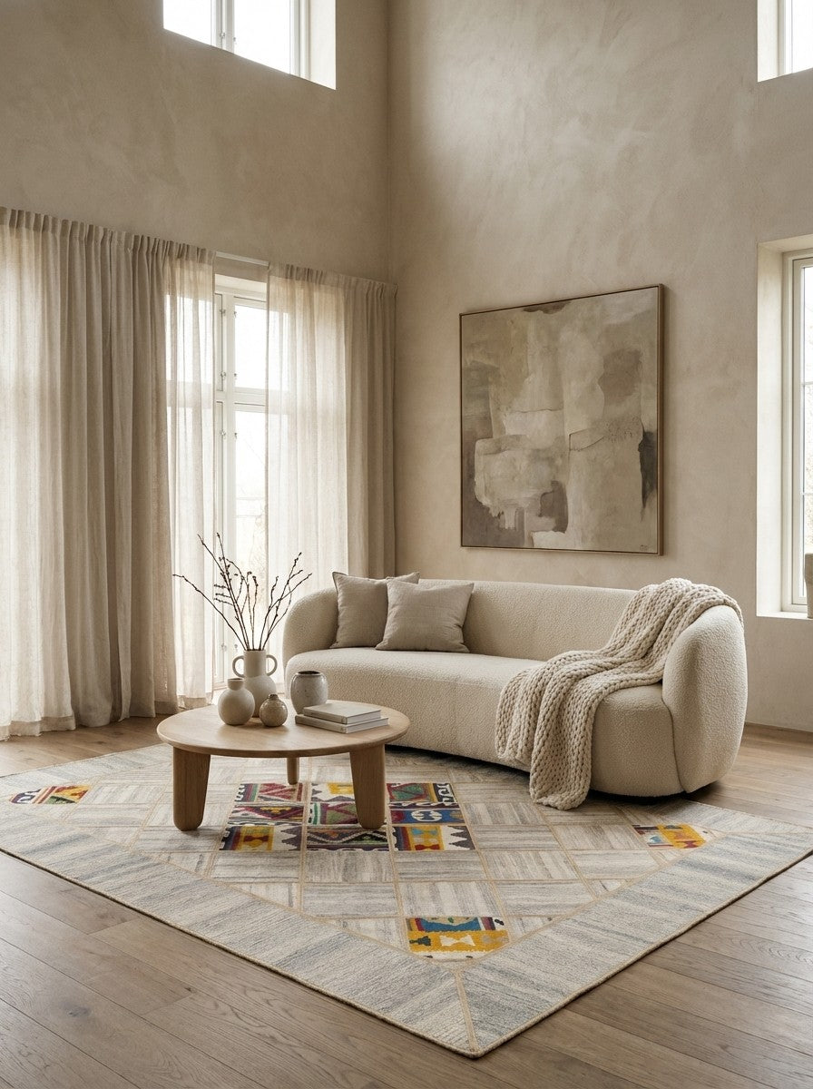 Kelim Tekkeh — Handmade, 150x200 cm, Beige, 100% Virgin Wool | Detail view