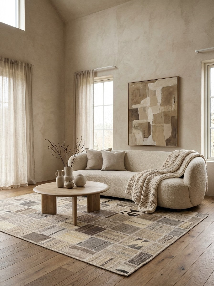 Kelim Tekkeh — Handmade, 150x200 cm, Beige, 100% Virgin Wool | Detail view