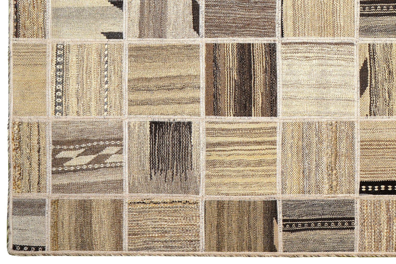 Kelim Tekkeh — Handgefertigt, 200x150 cm, Beige, 100% Virgin Wool | Back view