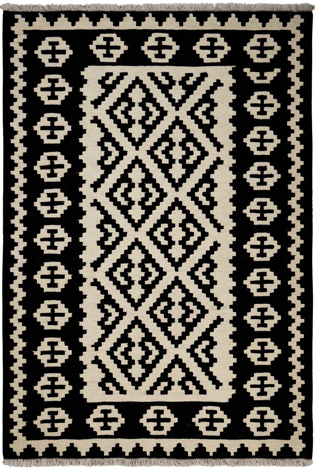 Kelim Gashgai — Handmade, 106x155 cm, Black, 100% Virgin Wool | Main view