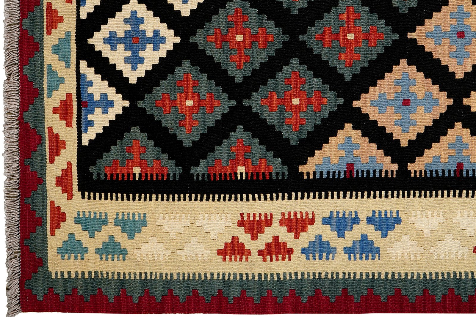 Kelim Gashgai — Handmade, 130x180 cm, Black, 100% Virgin Wool | View 3