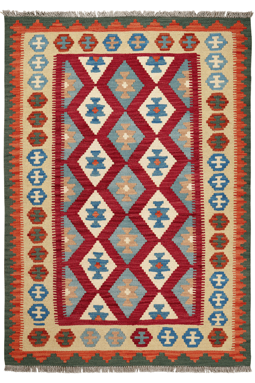 Kelim Gashgai — Handmade, 123x175 cm, Red, 100% Virgin Wool | Main view