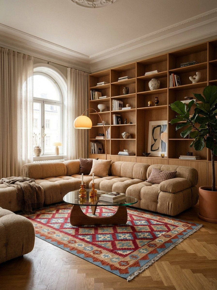 Kelim Gashgai — Handgefertigt, 237x169 cm, Beige, 100% Virgin Wool | Back view