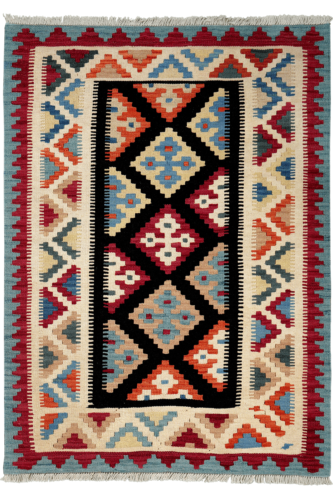 Kelim Gashgai — Handmade, 103x146 cm, Black, 100% Virgin Wool | Main view