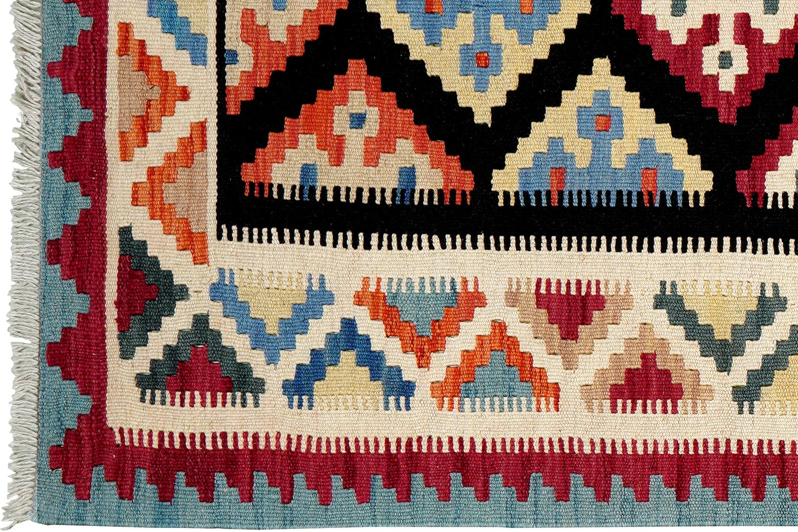 Kelim Gashgai — Handmade, 103x146 cm, Black, 100% Virgin Wool | View 3