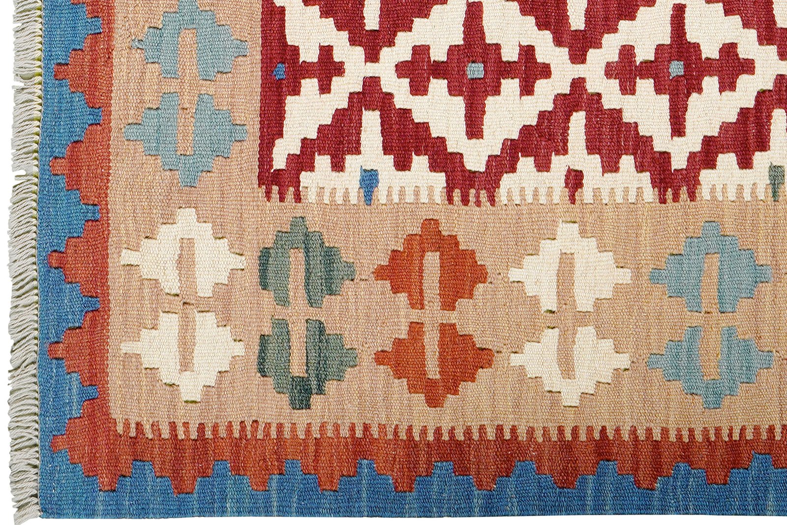 Kelim Gashgai — Handmade, 104x146 cm, Red, 100% Virgin Wool | View 3