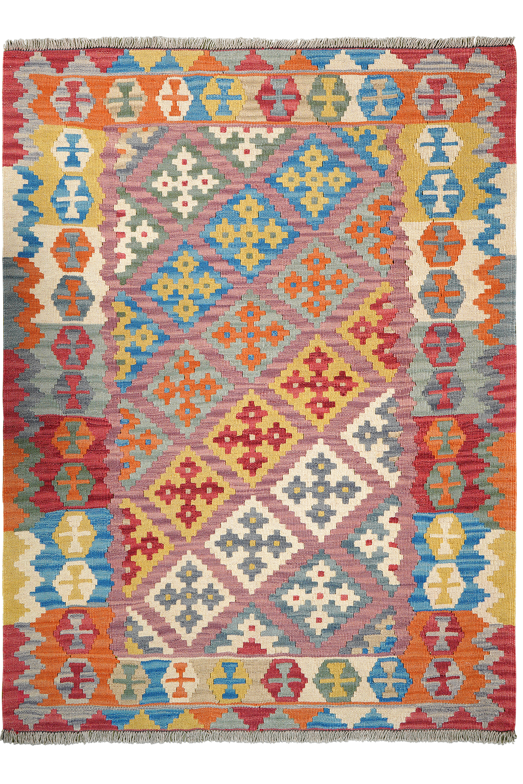 Kelim Gashgai — Handmade, 127x174 cm, Pink, 100% Virgin Wool | Main view
