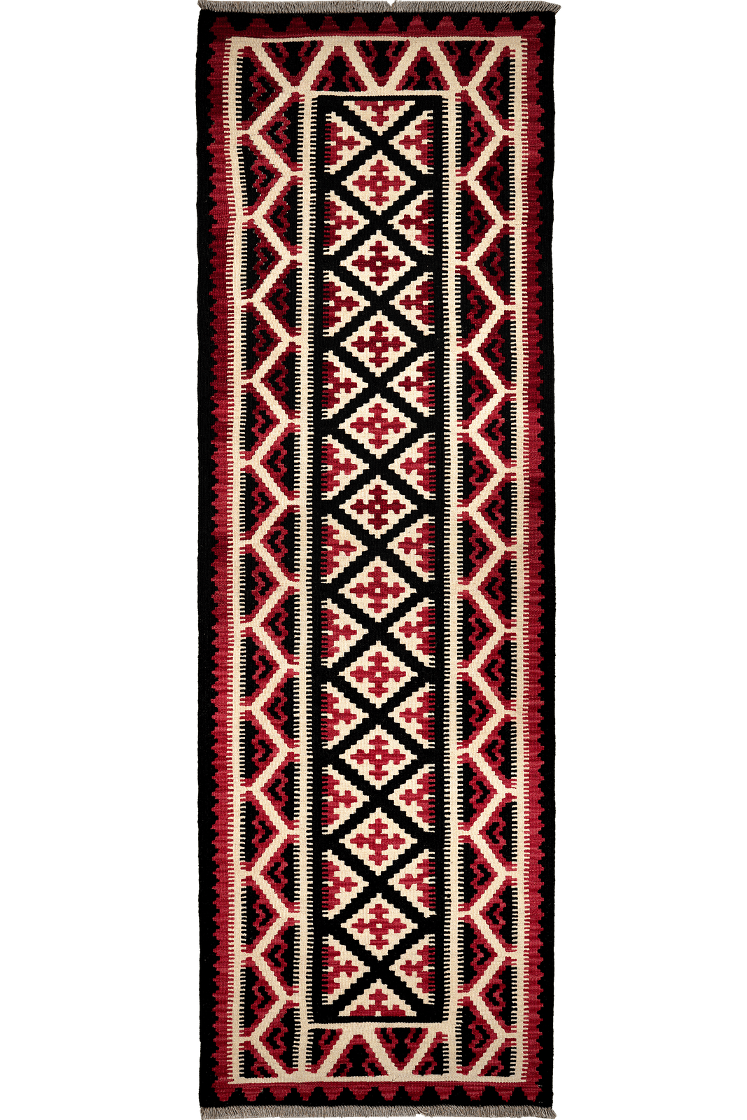 Kelim Gashgai — Handmade, 91x291 cm, Black, 100% Virgin Wool | Main view