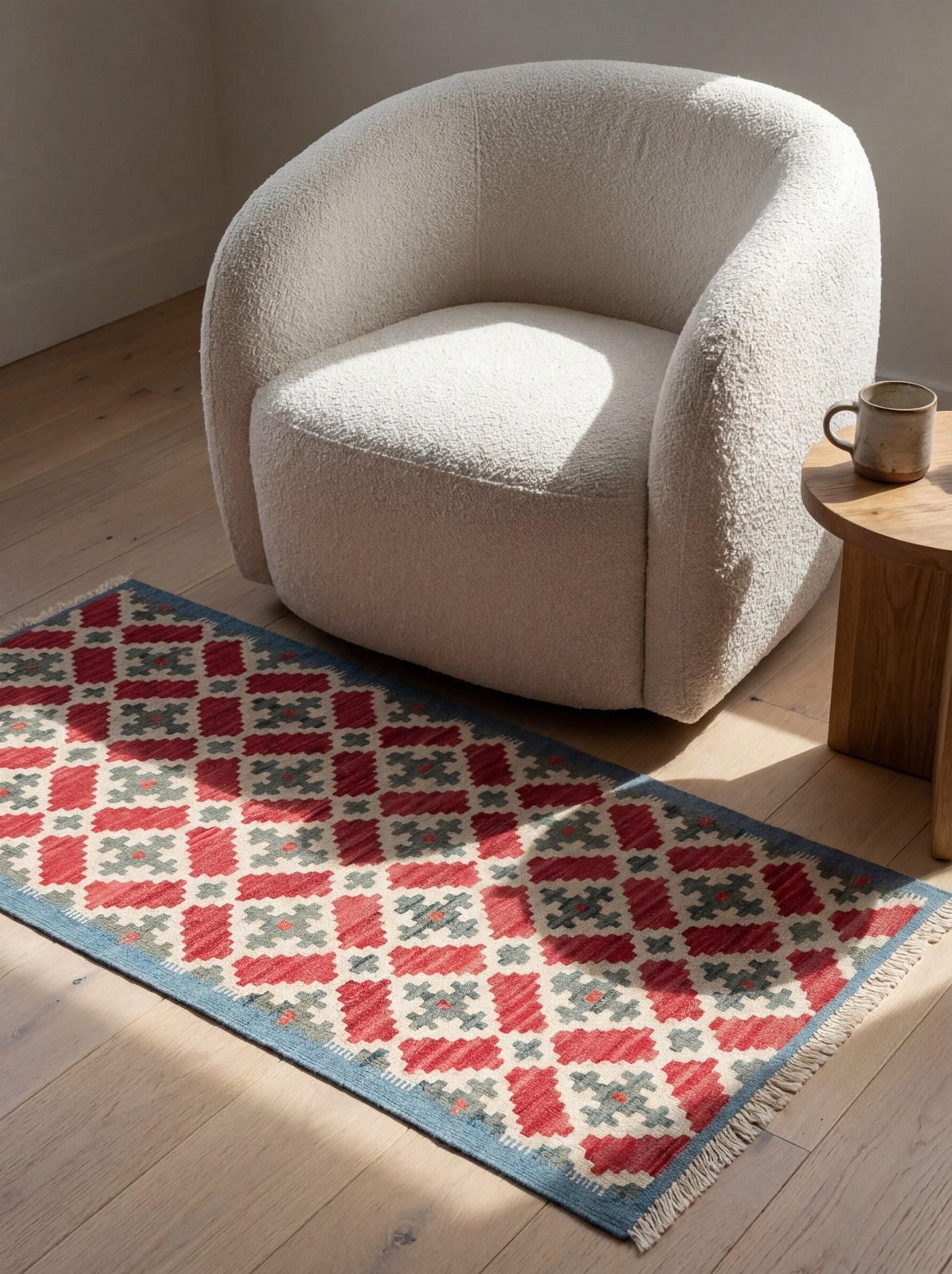 Kelim Gashgai — Handmade, 83x192 cm, Beige, 100% Virgin Wool | Detail view