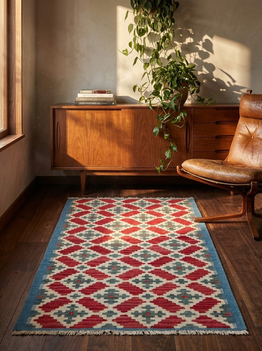 Kelim Gashgai — Handmade, 83x192 cm, Beige, 100% Virgin Wool | Back view