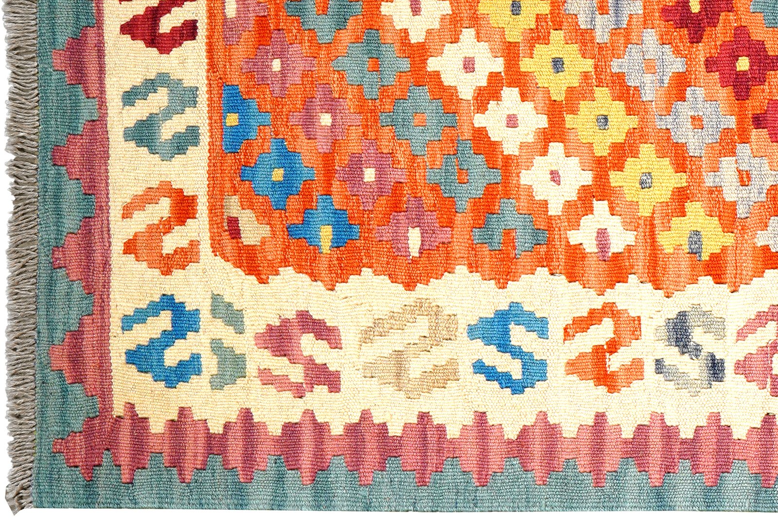 Kelim Gashgai — Handmade, 79x289 cm, Orange, 100% Virgin Wool | View 3