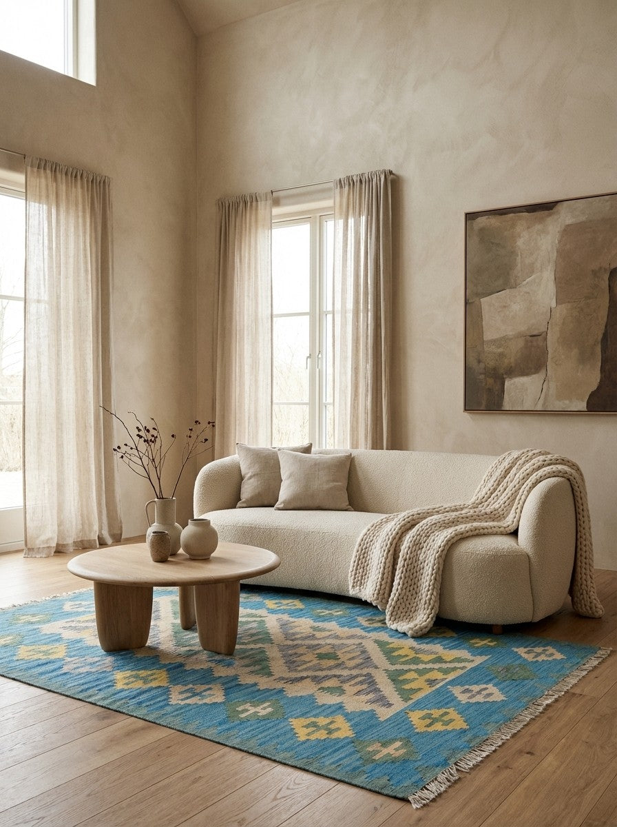 Kelim Gashgai — Handmade, 123x177 cm, Beige, 100% Virgin Wool | Detail view