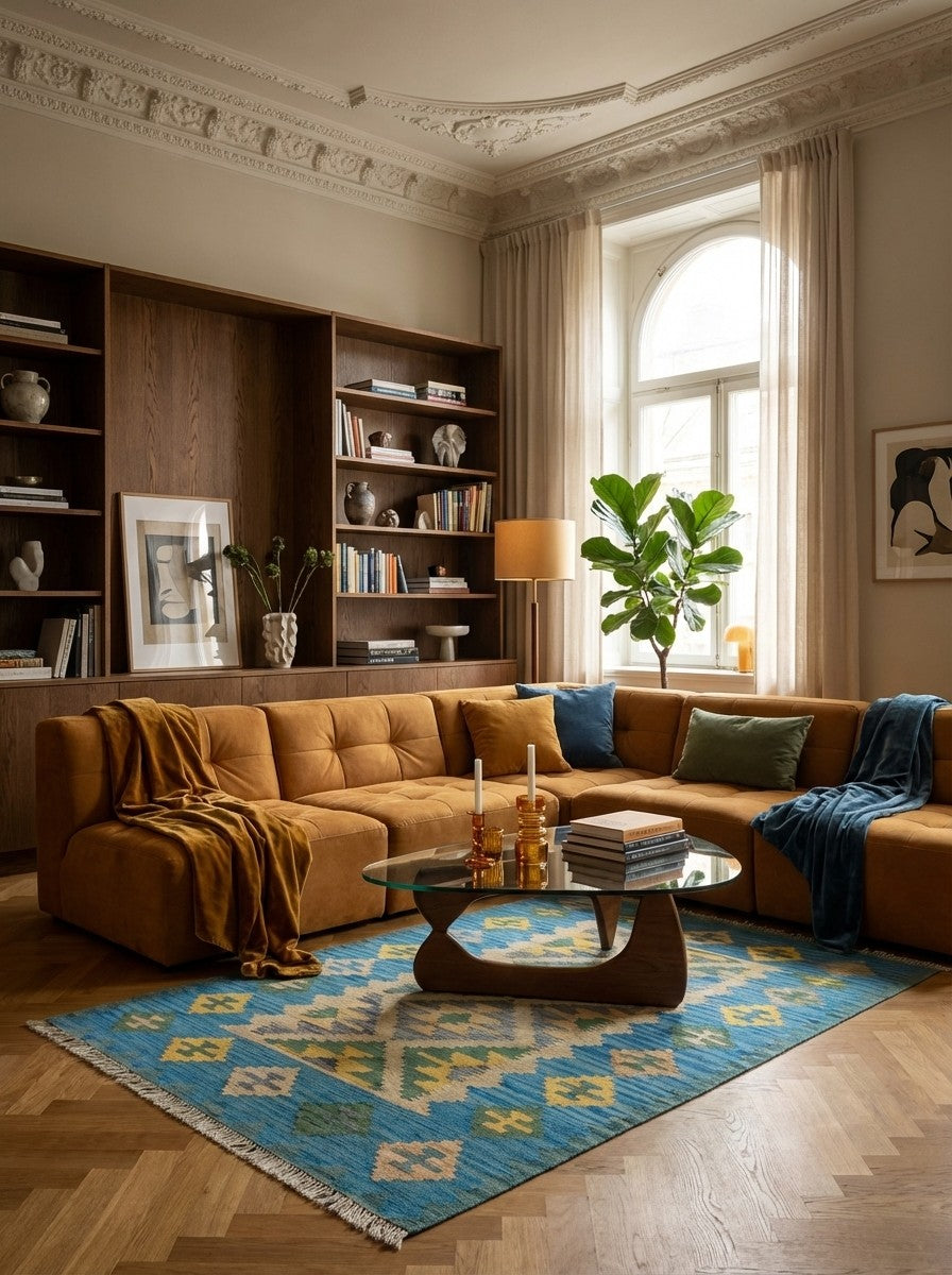 Kelim Gashgai — Handmade, 123x177 cm, Beige, 100% Virgin Wool | Back view