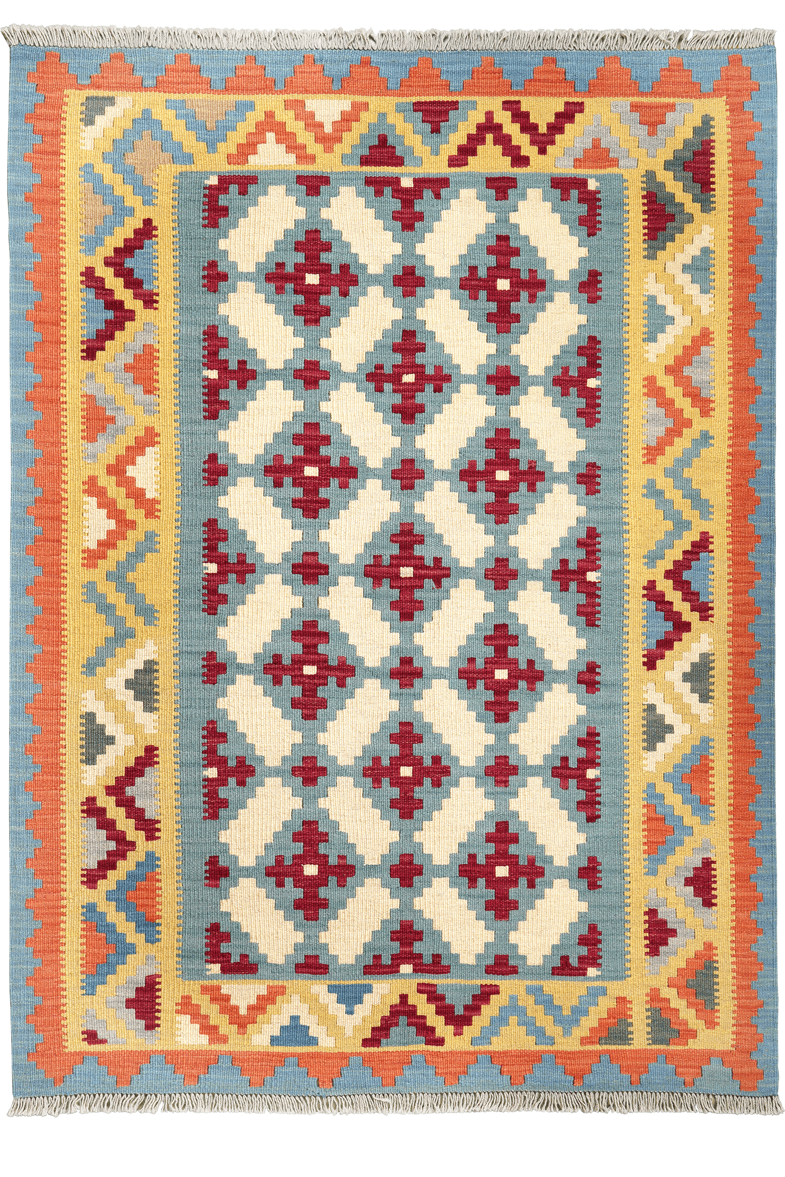 Kelim Gashgai — Handmade, 129x180 cm, Blue, 100% Virgin Wool | Main view