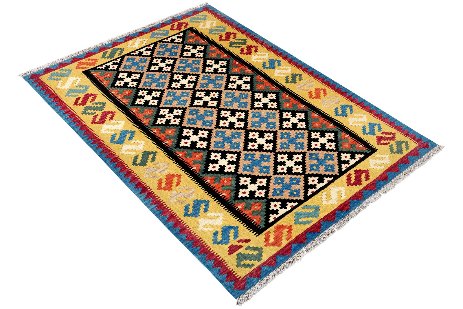 Kelim Gashgai — Handmade, 153x192 cm, Black, 100% Virgin Wool | View 4