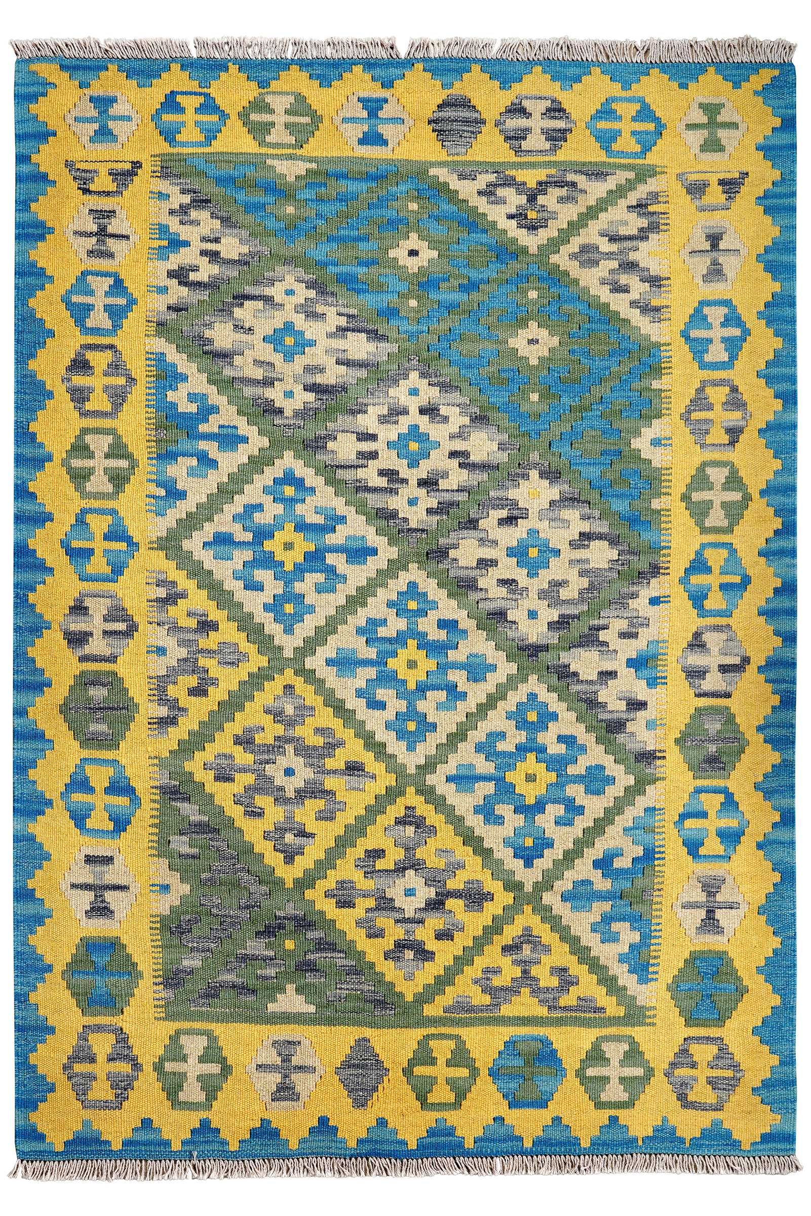 Kelim Gashgai — Handmade, 127x178 cm, Green, 100% Virgin Wool | Main view
