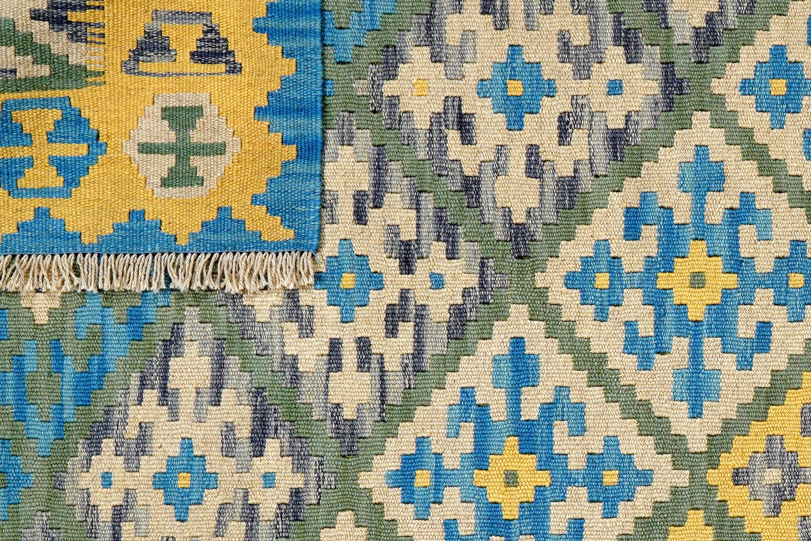 Kelim Gashgai — Handmade, 127x178 cm, Green, 100% Virgin Wool | View 6