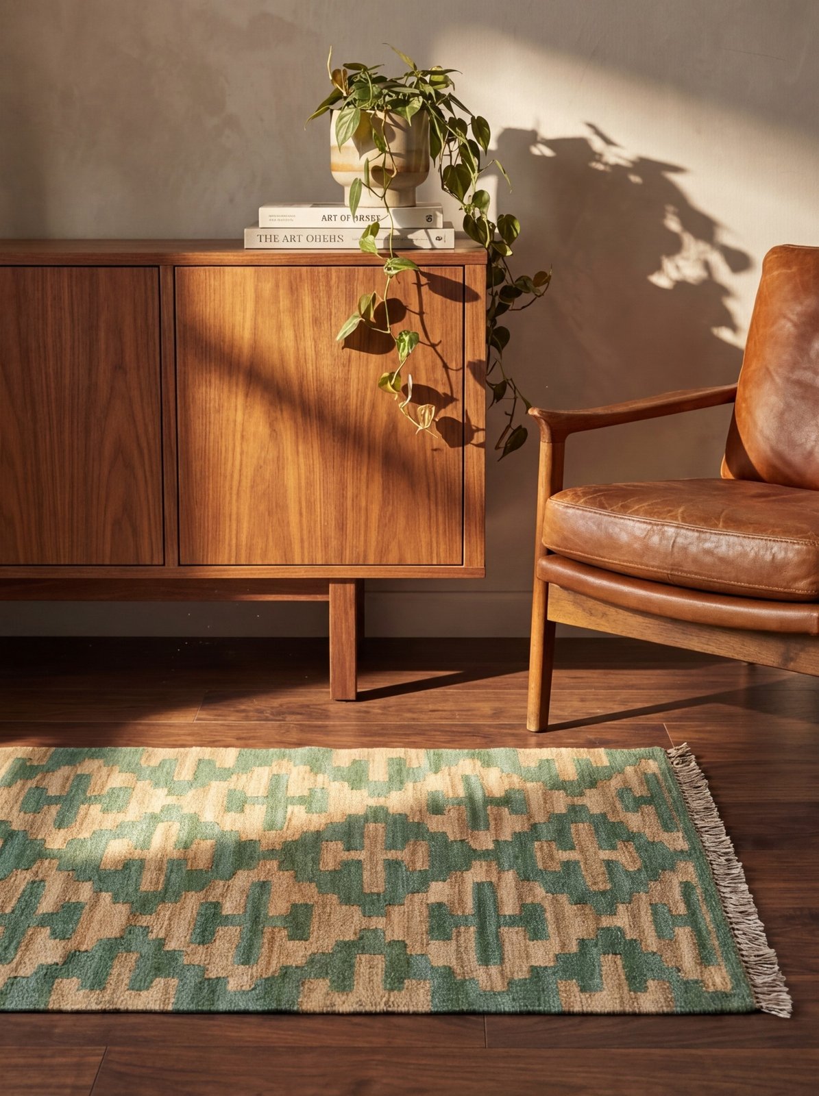 Kelim Gashgai — Handmade, 43x68 cm, Green, 100% Virgin Wool | Back view