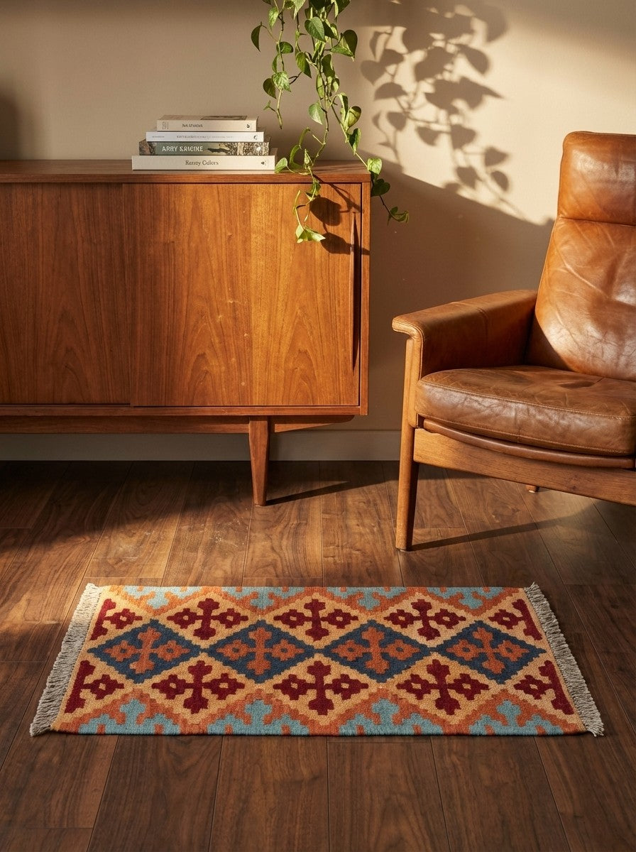 Kelim Gashgai — Handmade, 45x64 cm, Multicolor, 100% Virgin Wool | Back view