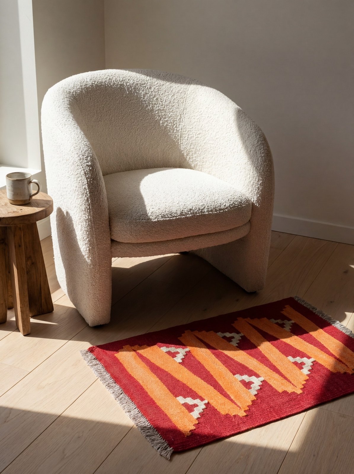 Kelim Gashgai — Handmade, 42x62 cm, Orange, 100% Virgin Wool | Detail view