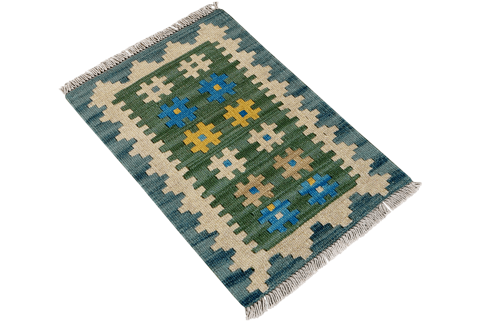 Kelim Gashgai — Handmade, 41x60 cm, Green, 100% Virgin Wool | View 4